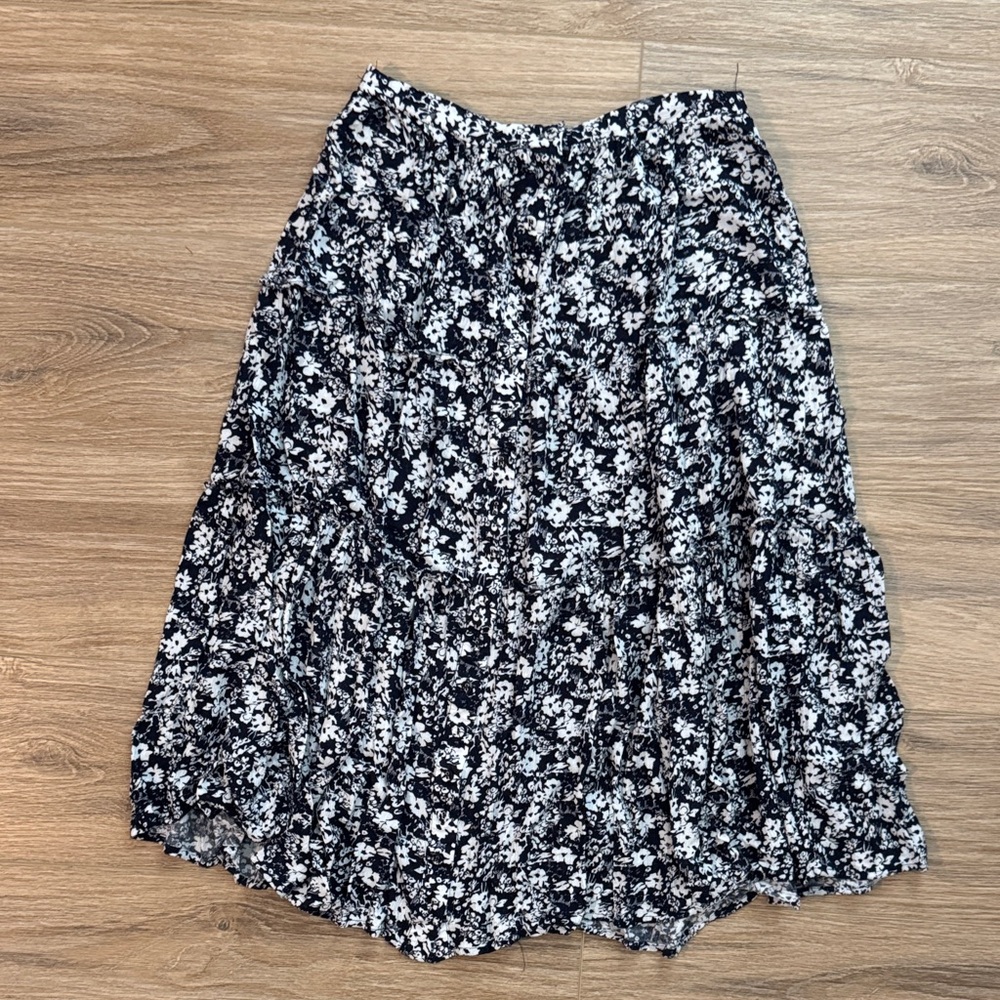 Cynthia Rowley Black and White Floral A-Line Skirt